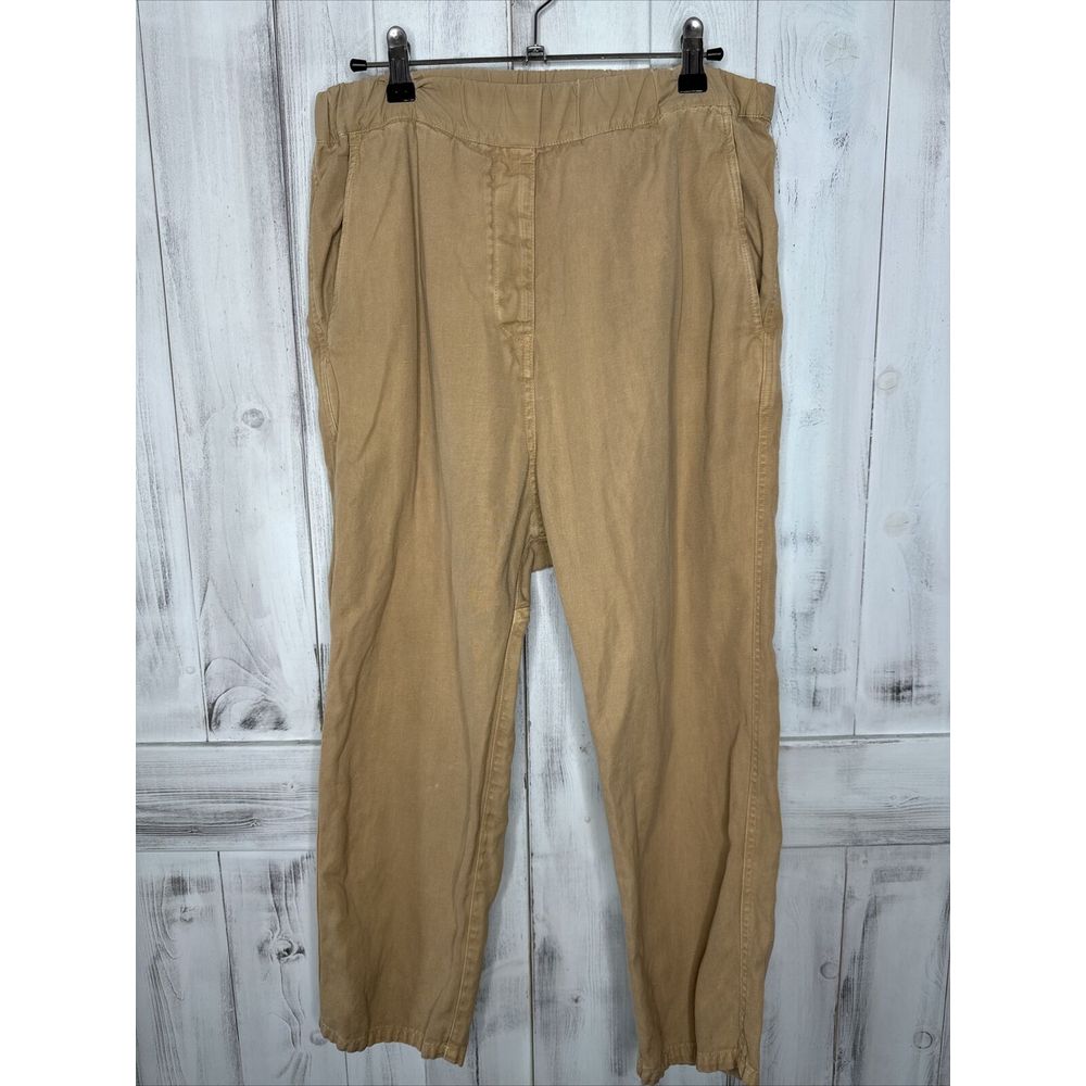 Nili Lotan Cropped Drop Crotch Cotton Blend Elastic Waist Pants Tan Khaki Small
